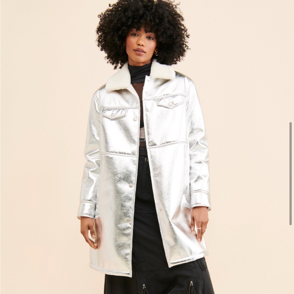 Avec Les Filles Silver Shearling Coat